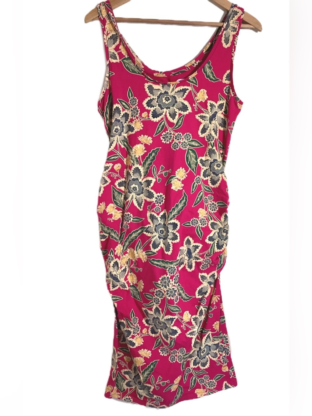 Old Navy Maternity Sleeveless Floral Slub Ruched Midi Dress L